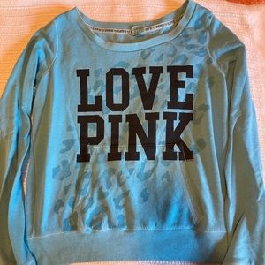 PINK Leopard Crewneck Pullover Sweatshirt with Pocket